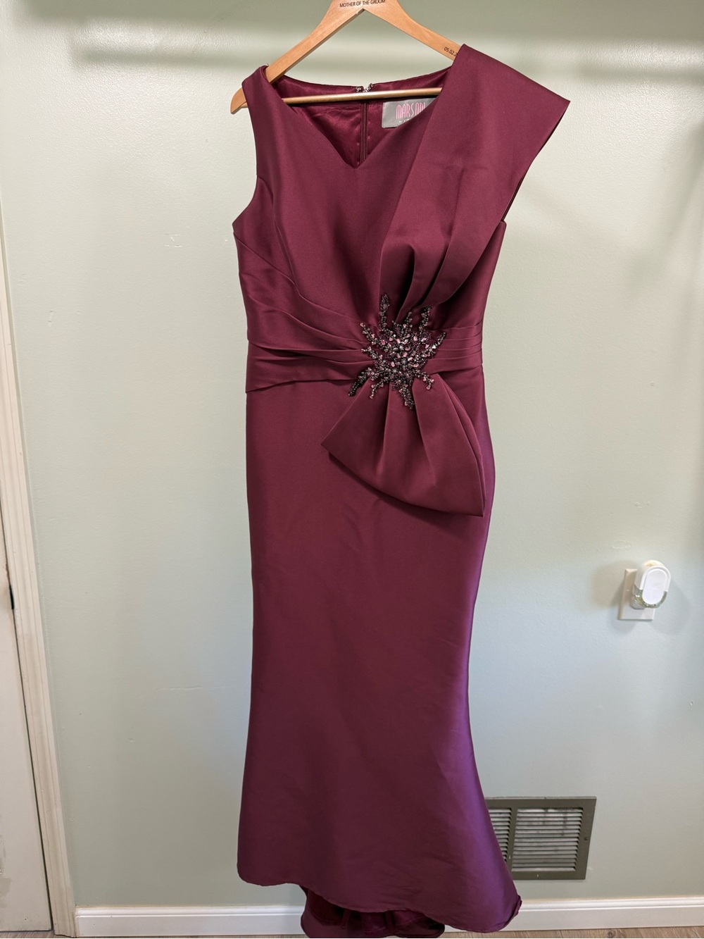 One-Shoulder Plum Evening Gown with Beaded Accent